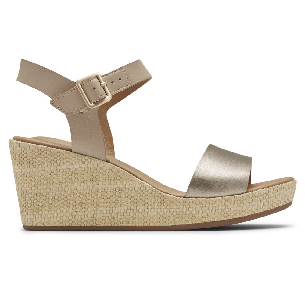 Sandálias De Cunha Mulher Rockport Lyla Ankle-Strap Taupe,Portugal MYKTL-8490